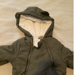First Impressions Olive Green Quilted Hooded Snowsuit with Bear Ears 18M